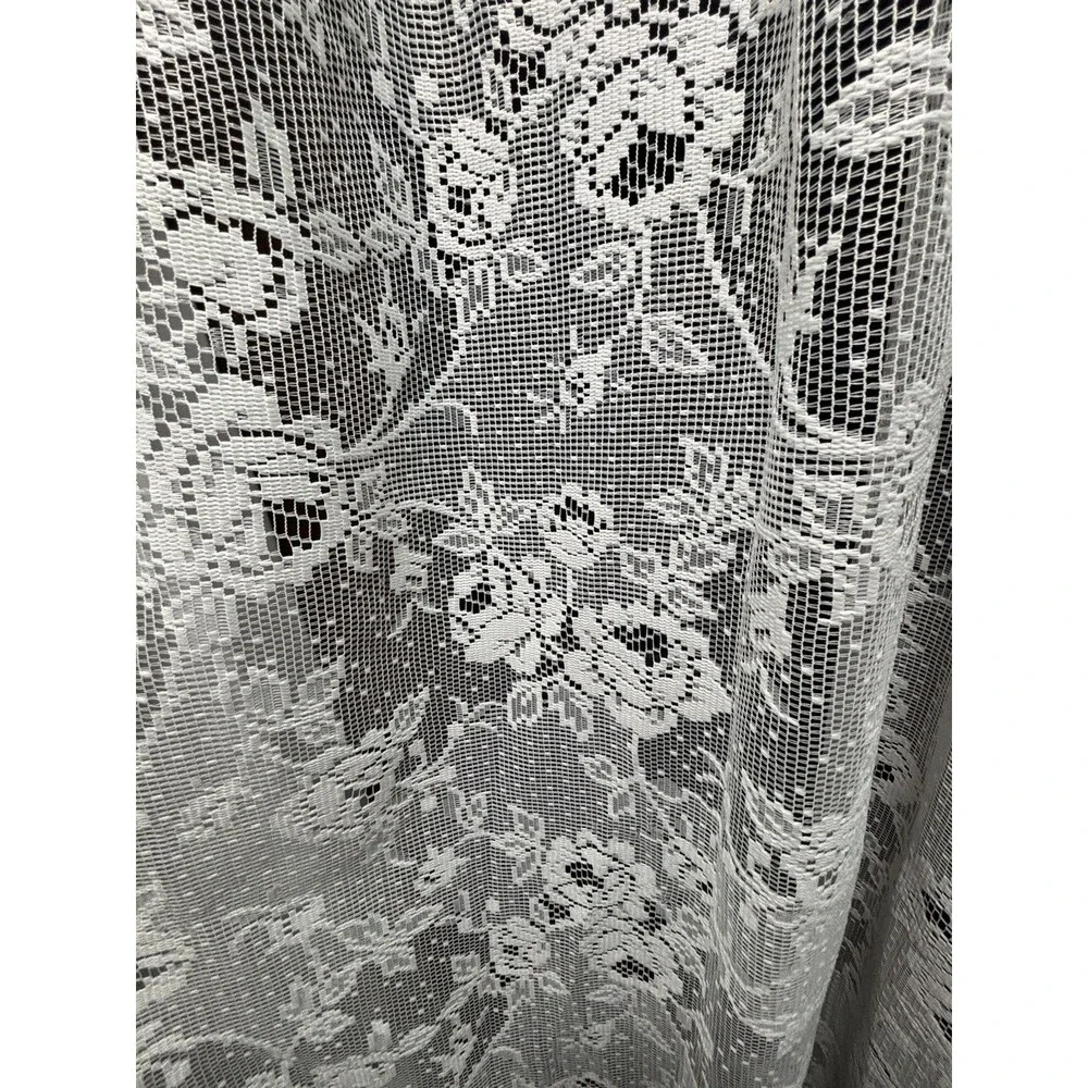 VTG White Lace Curtain Panel 60” W X 84” L Cottagecore 80’s / 90’s Cabbage Roses